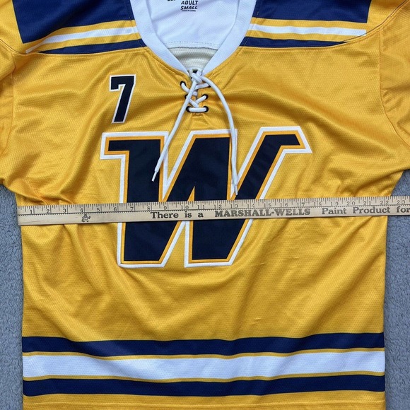 Wayzata Trojans Hockey Jersey Minnesota Highschool Hockey‎ Yellow MN #7 Size S - Picture 7 of 8